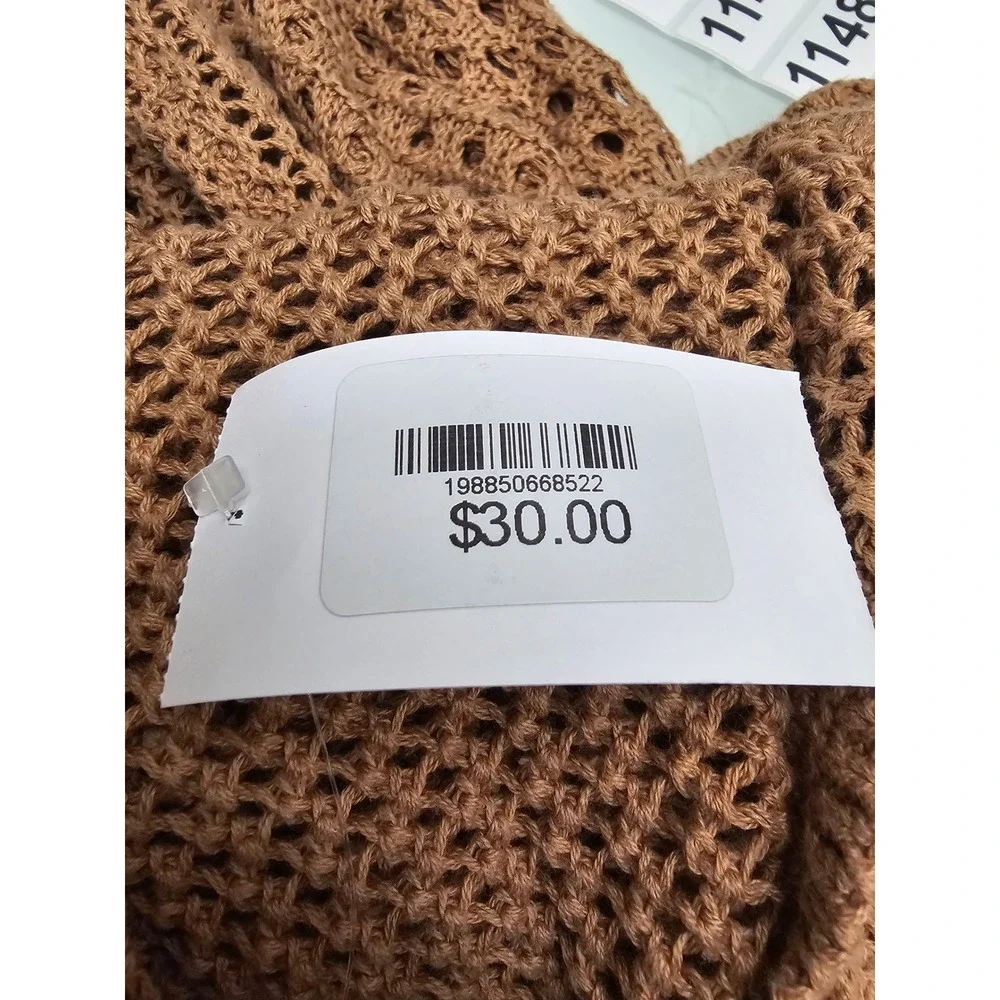 Shade & Shore Womens XS Copper Brown Crochet Open Knit Bell Sleeve Cover Up‎ Top